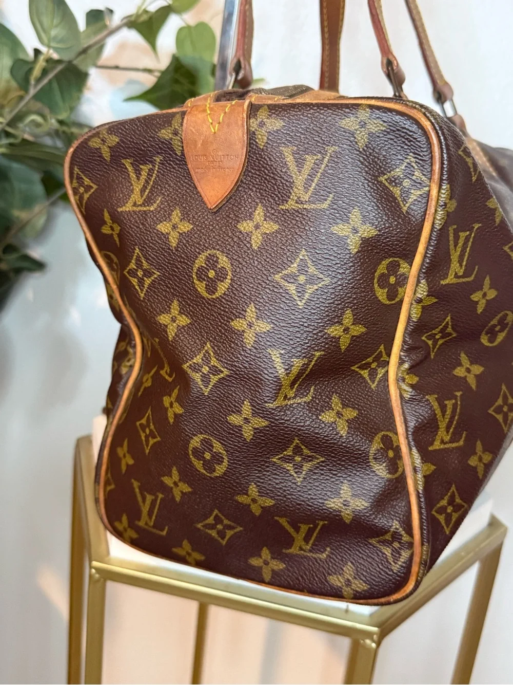 Louis Vuitton Brown Monogram Canvas Duffel with Tan Leather Trim